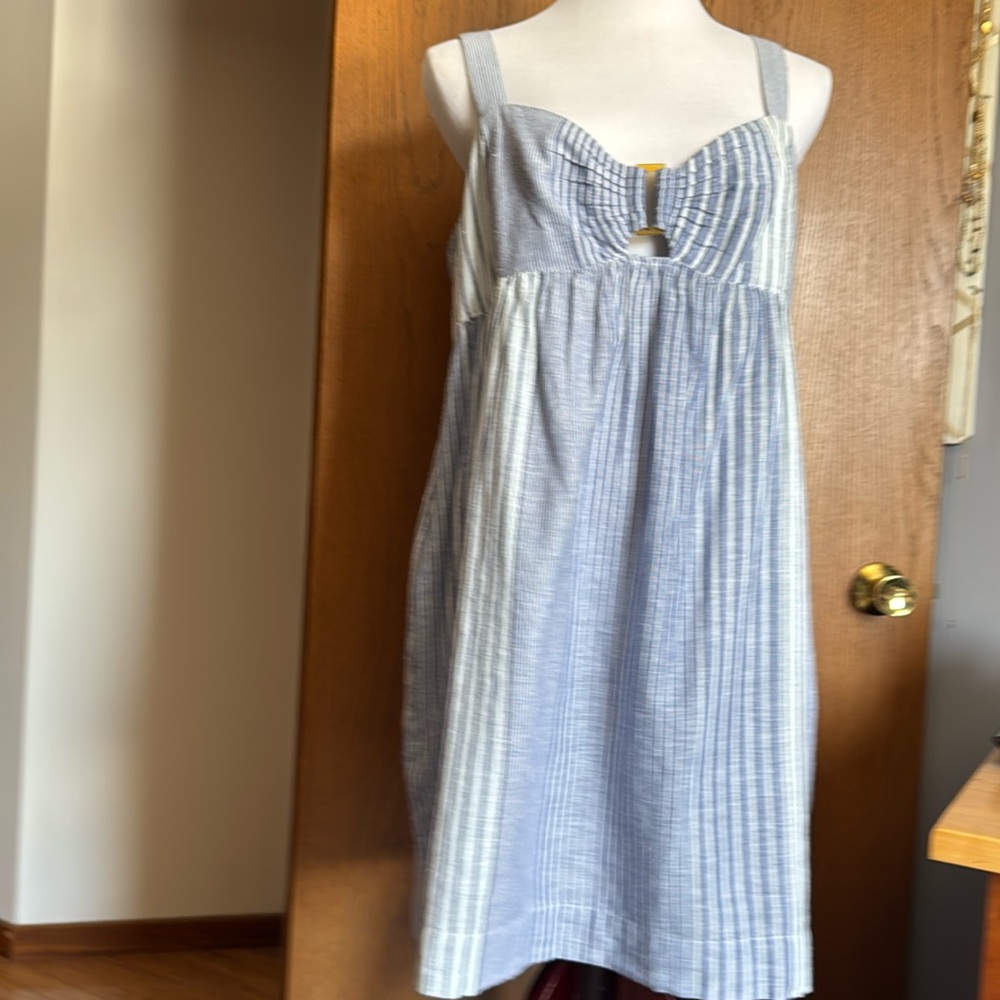 Lucky Brand Cutwork front, sleeveless light denim blue and white dress Size XL